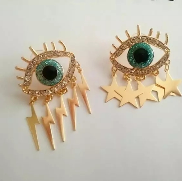 Gold Baroque Evil Eye Earrings - Picture 5 of 5